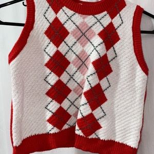 pink and red sweater vest